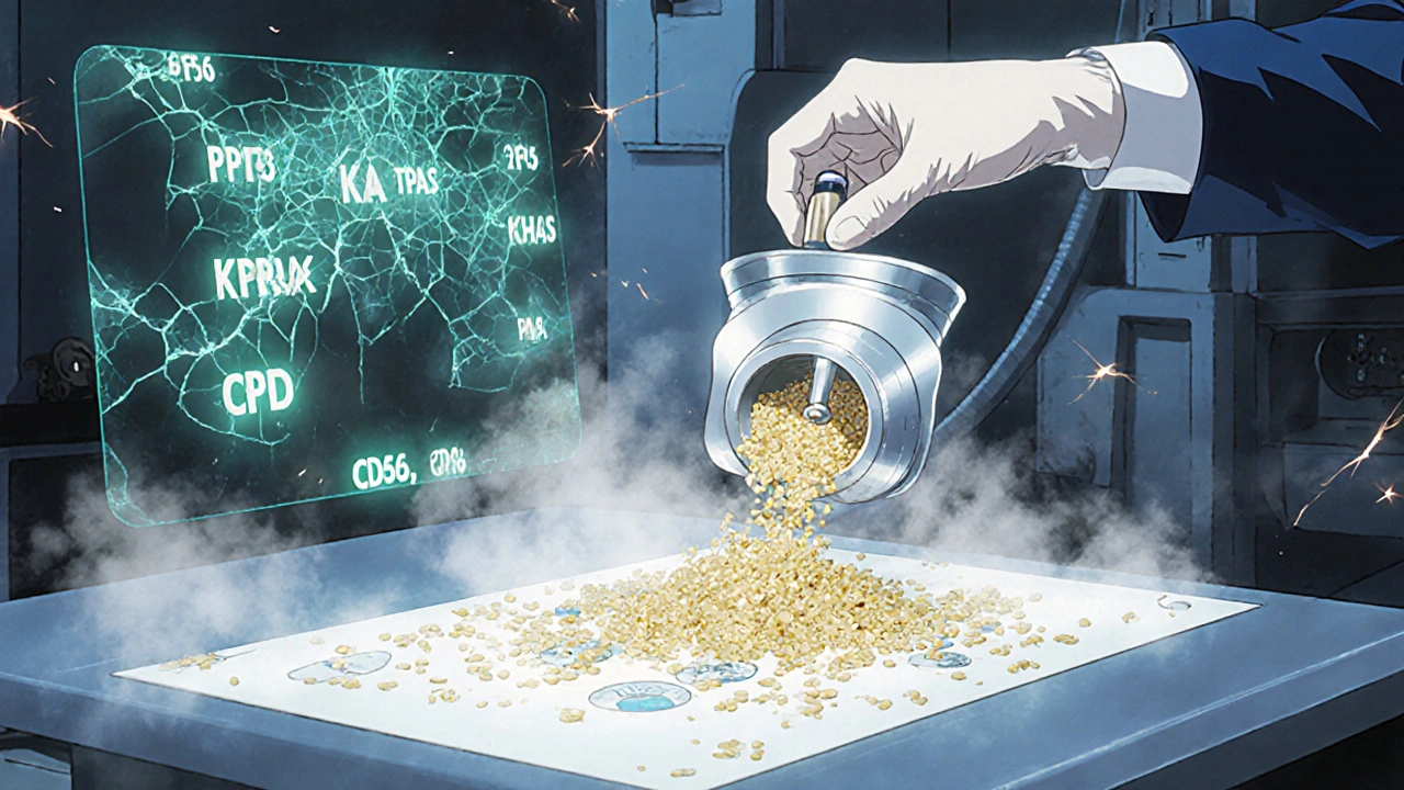 Holographic genetic map of pPCL being repaired by lenalidomide particles in a lab.