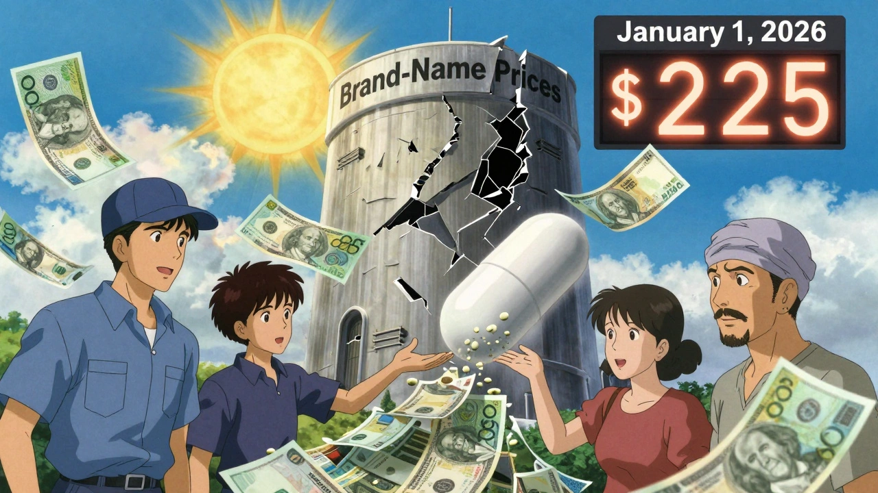 A generic pill dissolves into falling money and faces of Australians reaching for hope.