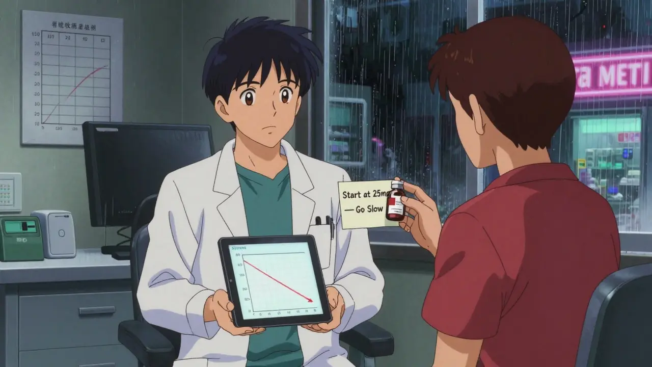 Doctor and patient discussing treatment plan with probiotics and blood sugar graph