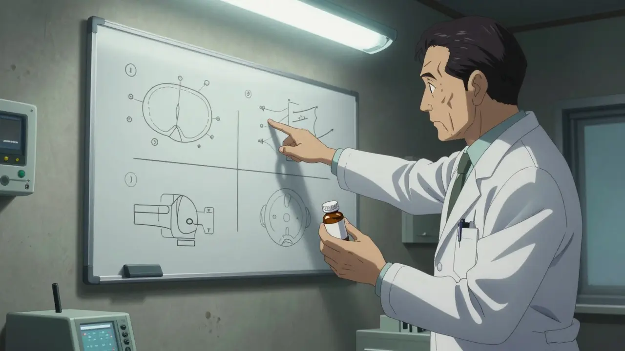 Senior discussing drug interactions with physician in clinic setting