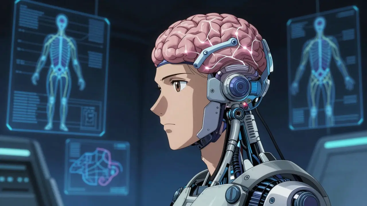 Close-up of a brain-computer interface for neural recovery