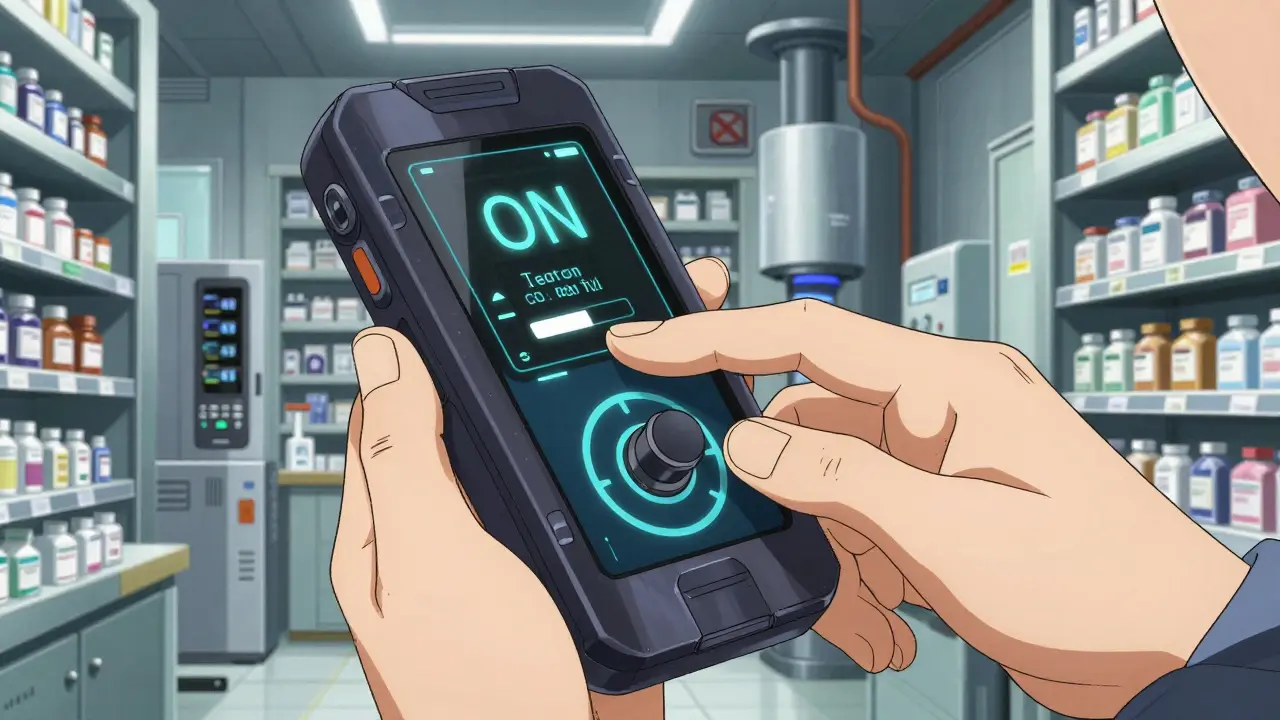 Close-up of a hand activating an auto-refill toggle on a smartphone app